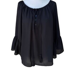 My Michelle Boho Romantic Chiffon Peasant Blouse Tassel Ruffle Sleeve Whimsigoth